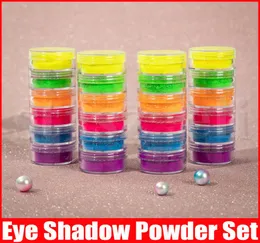 Ögonskugga pulvermakeup 6 färger neon ögon skugga set skönhet ögon kosmetika nya pulverögon makeup 6st kit diy nagelkonst pulver3832162