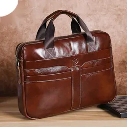 Captain Cow Leather Men's Briefcase Business Case Head Layer Cow Leather Diagonal Straddle Laptop Case 231015