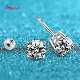 stud smyoue single 1.0ct moissanite screw thread arits for women lab crown diamond ear studs 925 sterling silver fine jewelry gift yq231026