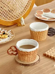 Mugs Biscuit Shape Coffee Mug Ceramic Dim Sum Saucer Creative Milk Cup Afternoon Tea Set Breakfast Dessert Water 231026