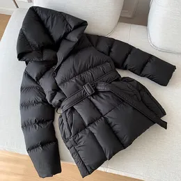 Winter Women's Down Jackets Ultra Light Warm Cusual Coat Female Puffer Jacket With Belt Plus Size Hooded Short Parka