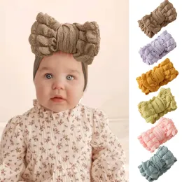 Soft Nylon Bowknot Hairband Baby Girl Bows Headband Elastic Children Turban Kids Wrinkled Wide Turban Headwear Hair Accessories
