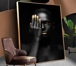 Golden Makeup Black Beauty Woman Wall Painting Poster And Prints Canvas Art Scandinavian Cuadros Nordic Decor Picture For Salon7382005