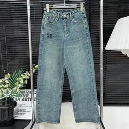 Pantaloni in denim con strass completi Jeans firmati con lettera ricamata per donna Pantaloni Jean classici alla moda Streetwear
