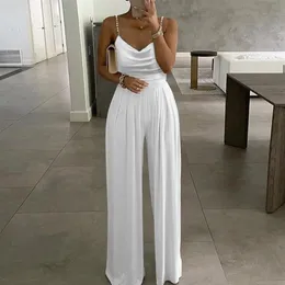 Women's Jumpsuits  Rompers Women Long Pants Lady Loose Sexy Soild Pearl Sling Top Wide Leg Bodysuit Female Spring Autumn Jum2302