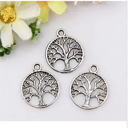 MIC 150PCS lot Tibetan Silver Tree Circle Charms Pendant For Jewelry Making 20x24mm2585