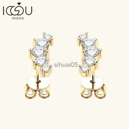 Stud IOGOU D Color Moissanite Jewelry Yellow Gold Plated Ear Crawler Earrings for Women 925 Silver Curved Accessories YQ231026