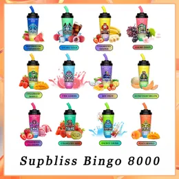 Otantik supbliss bingo 8000 e sigara orijinal r ve m 8k puflar süt çay bardak örgü bobin tek kullanımlık vapes şarj edilebilir 600mAh pil 16ml önceden doldurulmuş kalem kaplama arabaları