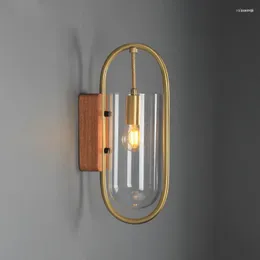 Vägglampor trä chassi led retro lampa bamp; b el nordisk minimalistisk sovrum korridor ljus lyx gata sängplats