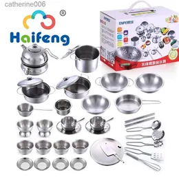 Cucine Gioca con il cibo 25 pezzi per bambini in acciaio inossidabile Finta Play Food Cucina Set di pentole Giocattolo Mini gioco di cucina Pentola Pala Banda stagnata Cucina per bambini GiocattoloL231026