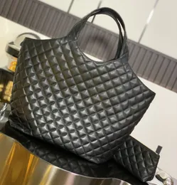 ICare Designer Torps Torby Duże czarne diamentowe kratę Sheepskin Realne skórzane kobiety torebki nigdy nie pojedyncze torby na ramię