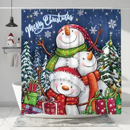 Shower Curtains Winter Snowman Shower Curtain Christmas Snowflake Snowy Pine Tree Xmas Holiday Home Bathroom Decor Shower Curtains with Hooks 231025