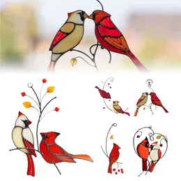 Wall Stickers Cardinals Birds Stained Glass Ornament Decor Hanging Layout Home Wedding Room Decoration Window