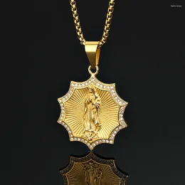 Pendant Necklaces Fashion Religious Catholic Virgin Mary Square Necklace For Men Women Christian Prayer Amulet Jewelry Gift