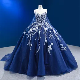 Sparkly Princess Navy Blue Spaghetti Strap Quinceanera Dresses 2024 Spets Applique Pärlor Sweet 16 Ball Gown Vestidos de 15 Anos
