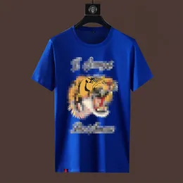 2023 summer new men's large size mercerized cotton tiger head embroidery casual half-sleeved body men's short-sleeved T-shirt men's tide 4XL