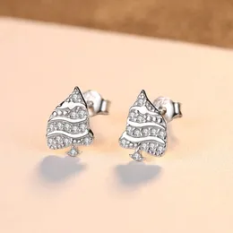 European American New Christmas Tree S925 Silver Stud Earrings Women Micro Inlaid Zircon Plated 18k Gold High Grade Earrings Jewelry for Women Christmas Gift SPC