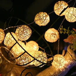 Dekoracje świąteczne LED Rattan Ball Light Ciąg 6m ​​namiot kempingowy pudełko baterii USB Solar Wodoodporne dekoracje ogrodowe 231026