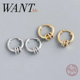 Stud WANTME New Arrival Real 925 Sterling Silver Luxury Small Circle Lucky Ear Buckle for Women Punk Men Hip Hop Jewelry Earrings YQ231026