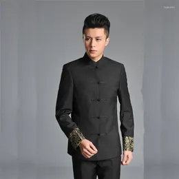 Garnitury męskie młodzież w chińskim stylu hanfu haftowany tang garnitur Zhongshan for Men Stand Kllar Burekle Formal Groom Man Sukienka