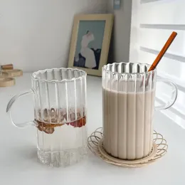 Tasses à rayures en verre café grande capacité gobelet lait jus tasse d'eau avec poignée tasse transparente dessert petit déjeuner Drinkware 231026