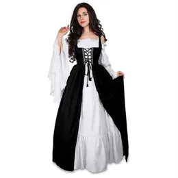 Abiti casual Abbigliamento estivo Abito da donna Medievale rinascimentale Costume da corte alla caviglia Nero Party Elegante Vintage Vestidos281M