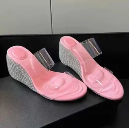 Luksusowy design Dahlia Wedge Sandals Sukienka Buty Crystal Glass Sandals Women Biała czarna różowa panna młoda Perły wysokie obcasy Panie Party Sukienki