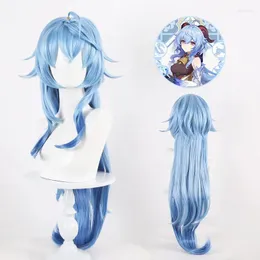 Party Supplies Game Genshin Impact Cosplay Ganyu Wig 100cm Long Hair Blue Color Gan Yu Women Halloween Net