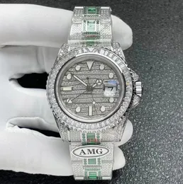 11 estilos masculino relógio gelado relógios de luxo CZ diamantes relógios ETA3135 / 3186 moldura automática de diamante agulhas luminosas vidro de safira relógios de pulso à prova d'água + caixa