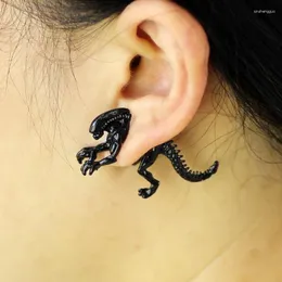 Brincos de parafuso prisioneiro legal alienígena esmalte preto para mulheres animal piercing orelha 3d assustador dinossauro jóias presentes