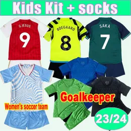 2023 24 TIERNEY SKA Kids Kit Camisas de futebol GABRIEL G. JESUS SMITH ROWE MARTINELLI WHITE Home Away 3º Goleiro Terno infantil Camisas de futebol de manga curta