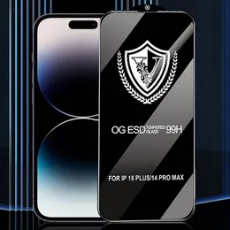 Skärmskydd för iPhone 15 Pro Max 14 Plus 13 mini 12 11 XS XR X 8 7 SE 99H Hemdrat Glass OG ESD Anti-Statisk film Full Cover Explosion Curved Premium Guard