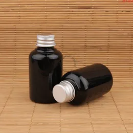 100 pçs/lote atacado 50ml preto pet plástico emulsão garrafa tampa de parafuso de alumínio 50 grama líquido recarregável pequena amostra containerhood qty jiat