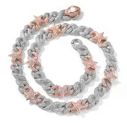 10mm Men's Iced Rose Star Cuban Link Chain 14k White Gold Diamond Fill Real Cubic Zirconia Choker 7-20inch