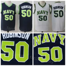 カレッジバスケットボール50デビッドロビンソンジャージー大学海軍アカデミーネイビーミッドシップマンネイビーブルーホワイト刺繍とスポーツファンのための縫製b