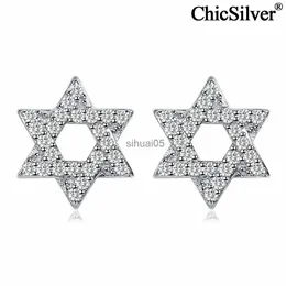 Stud ChicSilver Tiny CZ Star Brincos 925 Sterling Silver Hipoalergênico Magen de David Jóias para Mulheres YQ231026