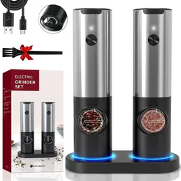 Mills Electric Salt and Pepper Grinder Set Mill USB Rechargeable Adjustable Coarseness Spice With LED Light Kitchen Tool 231026