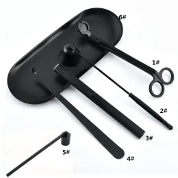 Stainless Steel Candle Wick Trimmer Oil Lamp Trim scissor tijera tesoura Cutter Snuffer Tool Hook Clipper in black Dipper Tray Accessory Set Wholesale 1026