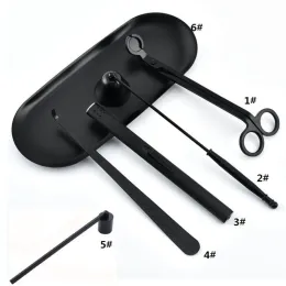 Rostfritt stål Candle Wick Trimmer Oil Lamp Trim Scissor Tijera Tesoura Cutter Snuffer Tool Hook Clipper In Black Dipper Tray Accessory Set Wholesale 1026