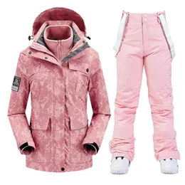 스키 슈트 겨울 여자 스키 정장 스노우 보드 스키 옷 두꺼운 따뜻한 방수 스키 재킷 야외 스노 재킷 여성 브랜드 231025