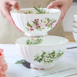 Ciotole Ciotola di riso in ceramica Set 12 mesi Stampa di fiori Cucina Frutta Bellissime stoviglie Ramen Utensili per la casa per l'ospitalità