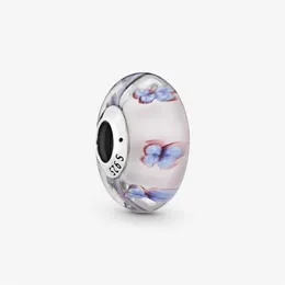 Nowy przylot 925 Sterling Srebrny Butterfly Pink Murano Glass Charm Fit Fit Oryginalny Europejski Urok Bransoletka Modna Akcesoria 2999