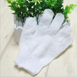 Качественные перчатки для душа для чистки тела, белые нейлоновые отшелушивающие перчатки для ванны с пятью пальцами, мягкие волокна, массажные перчатки для ванны, очиститель