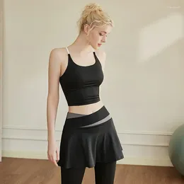 Conjuntos ativos ginásio feminino yoga fitness conjunto fino sutiã esportivo cintura alta legging fina alça de ombro tanque topo emendado falso duas peças calça esporte