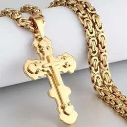 Pendant Necklaces Multilayed Rivet Cross Necklace Stainless Steel Church Link Chain For Men Orthodox Prayer Jewelry Gift290f