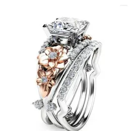 Cluster Rings Creative Sweet Rose Gold Tone Floral Couple For Women Silver 925 Fashion And Exquisite Court Style Engagement Jewelry