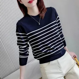 Women s Sweaters Autumn 2023 striped autumn and winter women s knitted sweater with round neck jacket on the bottom comfortable woman 231026