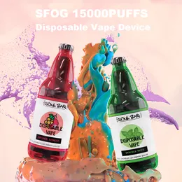 novo vape descartável SFOG 15000 baforadas e vapes de cigarro descartável garrafa de cigarro bobina de malha 22ml pod 15 sabores puff vape caneta ecig 6 luzes RGB recarregável grande vapor