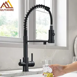 Kitchen Faucets Black Filtered Water Filter Dual Spout Faucet Mixer Purification Crane For 231026