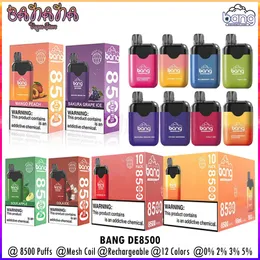 Bang De8500 충전식 일회용 vape 펜 박스 메쉬 코일 8500 퍼프 e 담배 550mAh 배터리 18ml 사전 채워진 포드 vaporizers 방반제